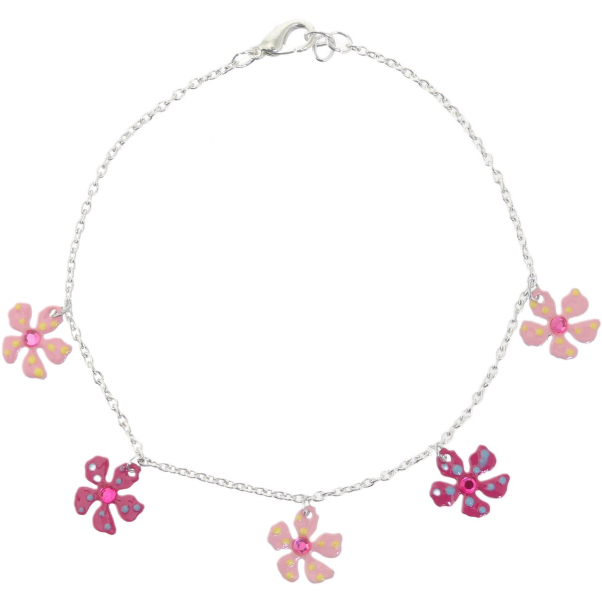 Behave – Enkelbandje met roze bloemen – Zilverkleur – Zomertrend sieraden