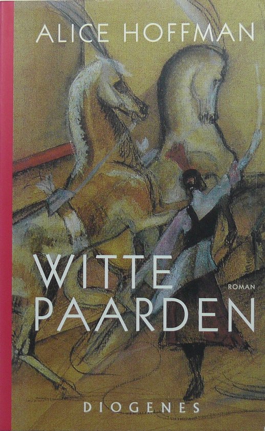 Livre "Witte Paarden" d'Alice Hoffman avec une peinture de deux chevaux blancs et une cavalière.
