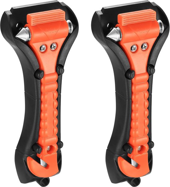Heldenwerk® Noodhamer voor de auto, set van 2, noodhamer met gordelsnijder en geharde punten, hamer voor noodgevallen, veiligheidshamer met gordelmes