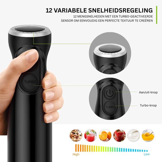 CRLYN® Staafmixer Set - Hakmolen - Groentesnijder - Soepmaker - Draadloos - Zwart — afbeelding 2
