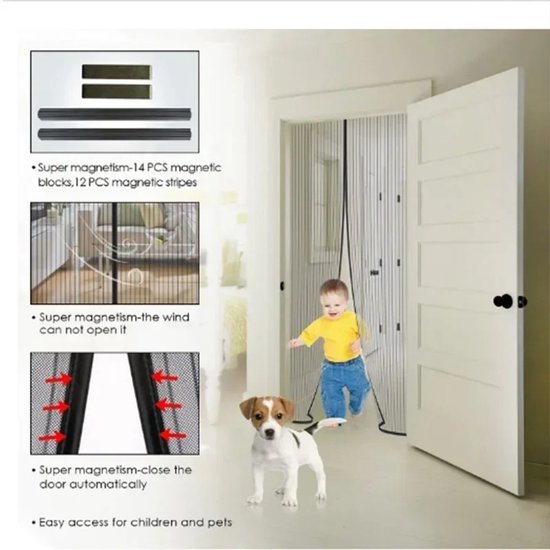 Deurgordijn - Magnetisch Vliegengordijn - Anti-Muggen Net - Insectenhor - Muggennet - Deurscherm - Automatisch Sluitend - Voor Deuren - Polyester Gaas - Zwart - Wasbaar - Eenvoudige Montage - Zomerproof - Fris & Insectvrij van Merkloos — afbeelding 3