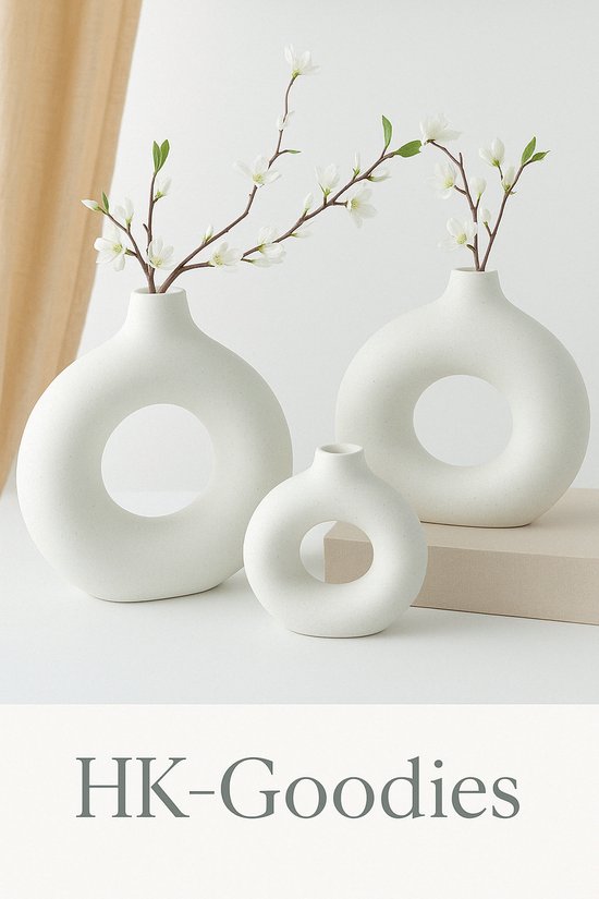 Vase - Nordique - Donut - L - Groot - Moderne - Fleurs - Grand - Wit cassé - Off White 21,5 x 23,3 x 4