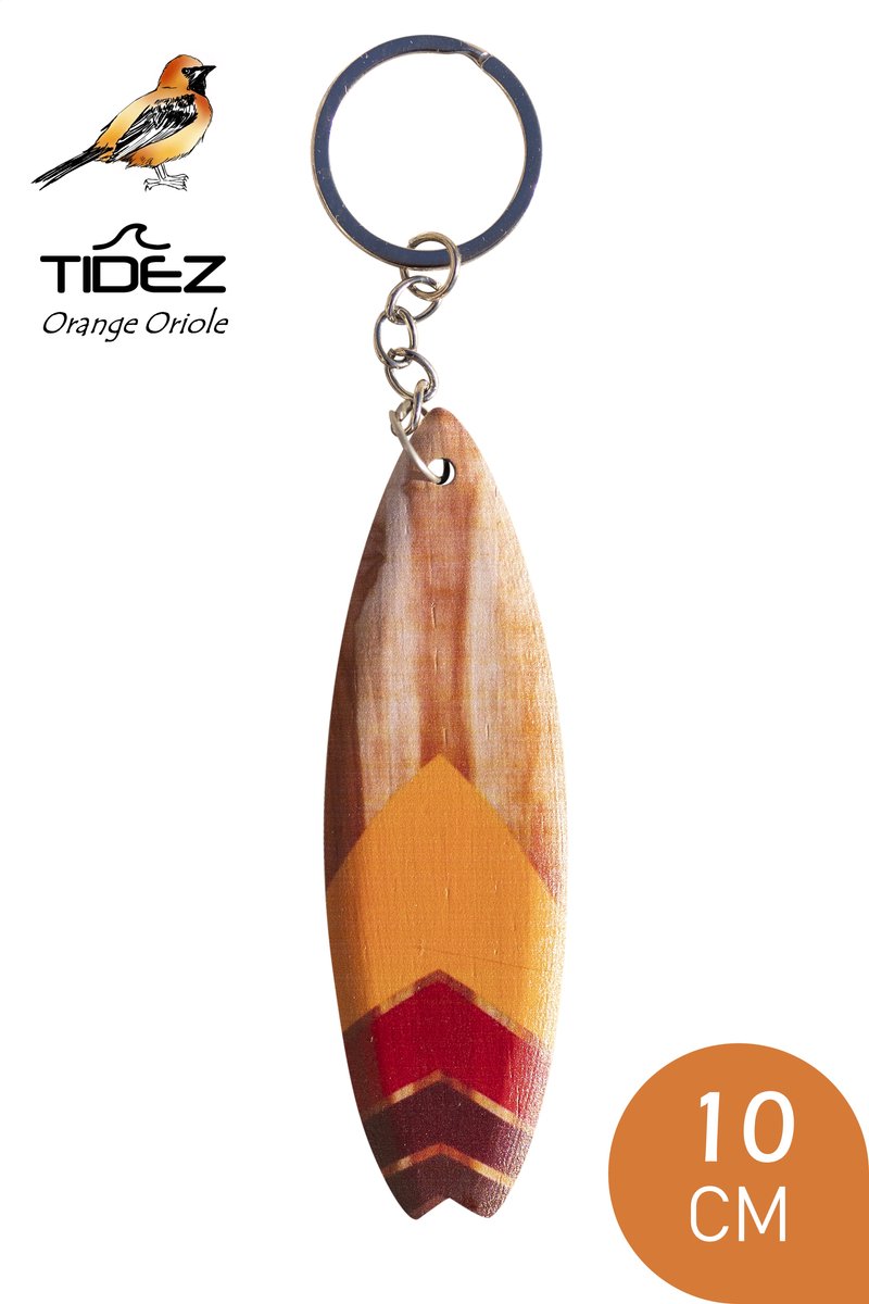 Tidez Surfplank Sleutelhanger - Houten Surfplank Sleutelhanger - Surfboard Sleutelhanger - Orange Oriole 10cm