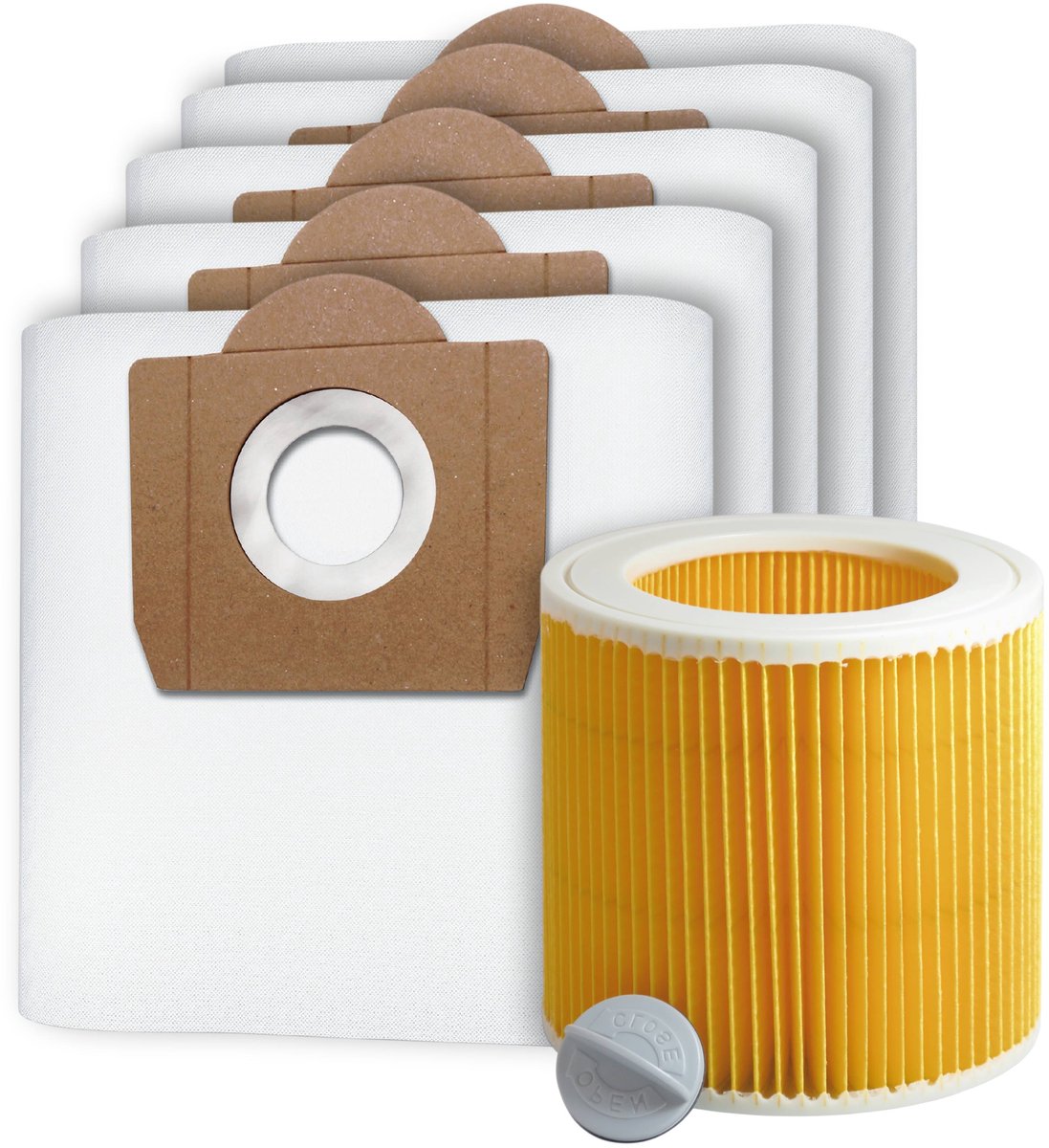 5x Dparts stofzuigerzakken en 1 filter - geschikt voor Karcher WD3 en MV3 series - met patroonfilter - nr. 6.959-130.0 - 69591300 - 6.414-552.0