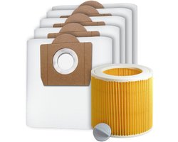 5x Dparts stofzuigerzakken en 1 filter - geschikt voor Karcher WD3 en MV3 series - met patroonfilter - nr. 6.959-130.0 - 69591300 - 6.414-552.0