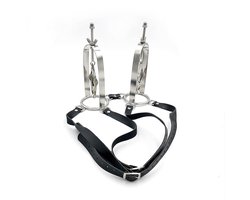 Nooitmeersaai - Tepelstretchers kooi met harnas - Metaal/PU leer - Zilver/zwart - 450 gram