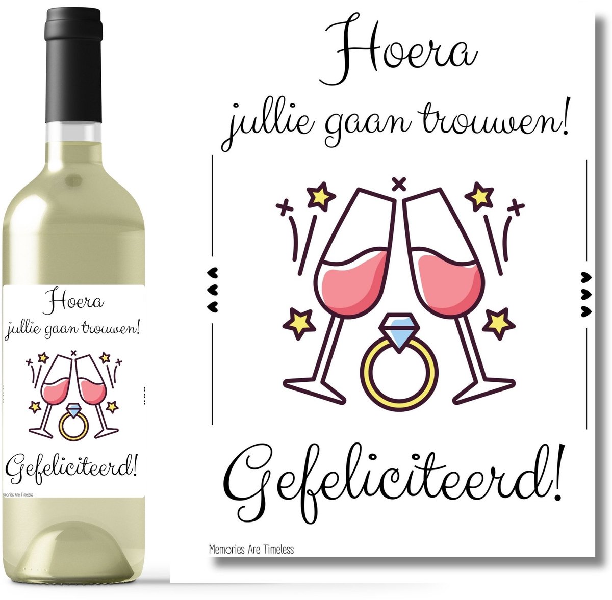 Wijnetiket Huwelijk – Cadeau Idee voor Bruiloft – Sticker A6 - Trouwen