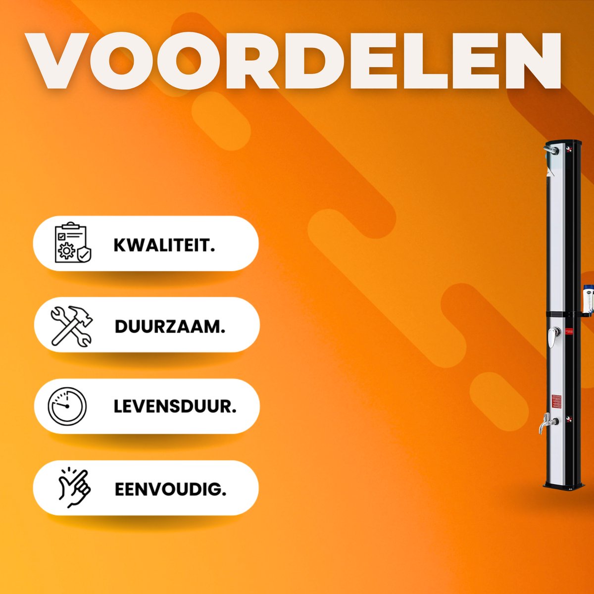 Vrijstaande Buiten Douche - Zwart & Zilver - Tuindouche - Sauna douche - 360° Zonne-energie Douchekop en Voetspoeluitloop - Temperatuurregeling tot 60°C - Met Deksel - 60L thumbnail 3