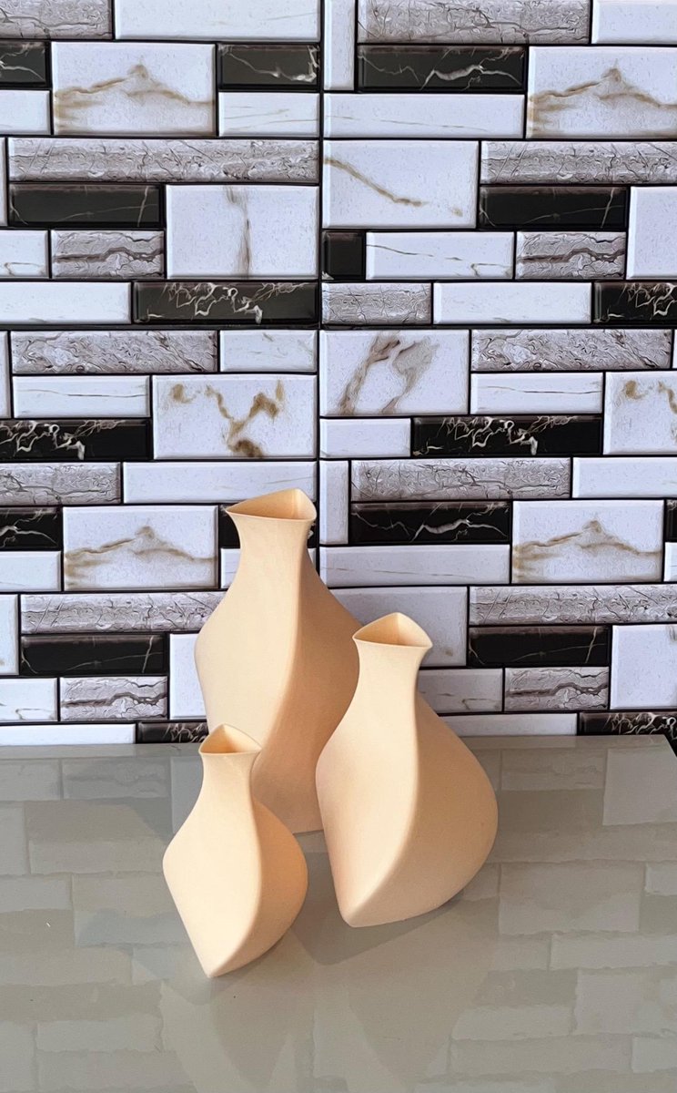 Studio Vaseo Flowa Crème – Set van 3 Vazen – 3D Geprint – Duurzaam Ontwerp