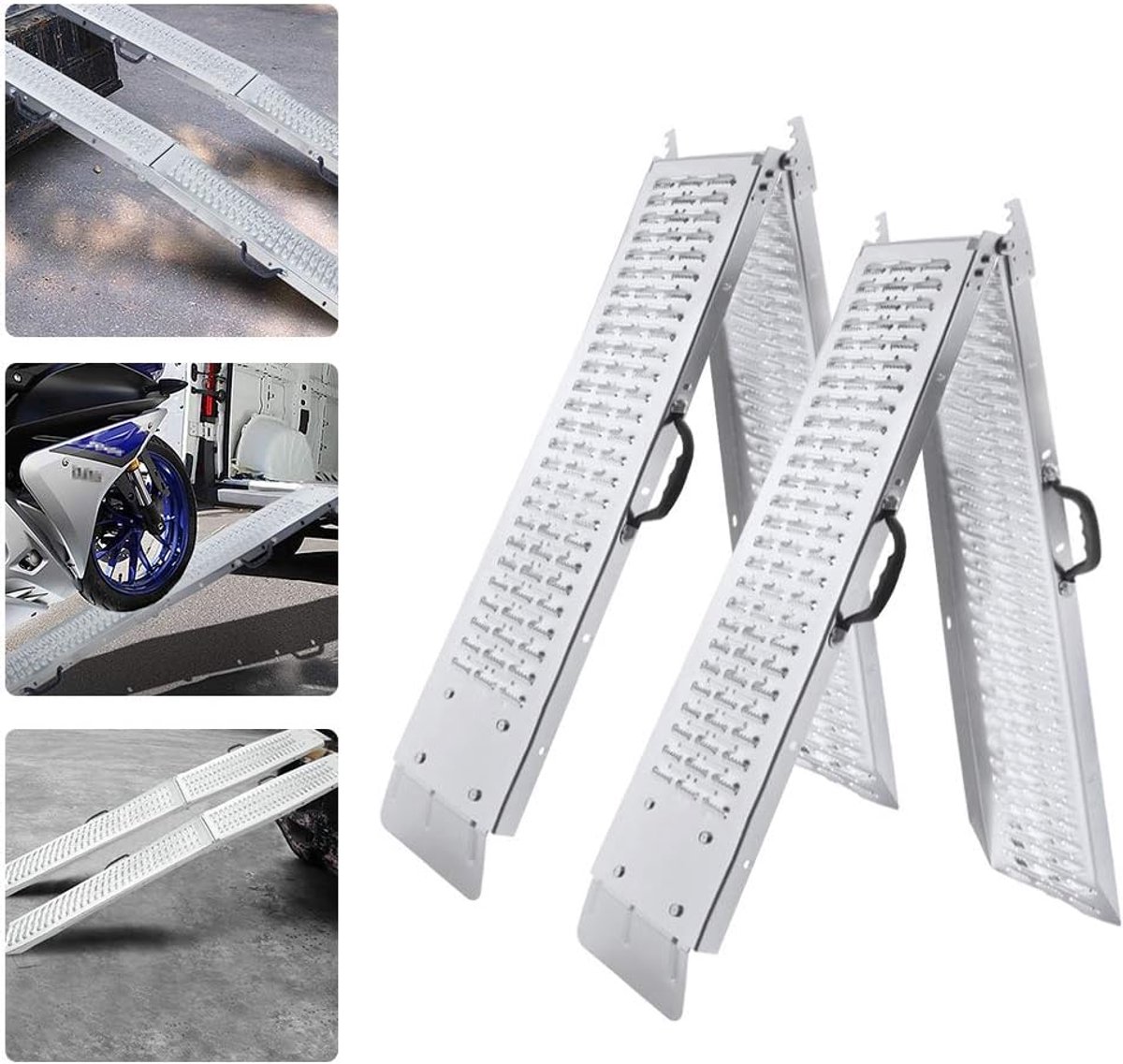 2 Opvouwbare Aluminium Laadbruggen, Laadbruggen, Motorfiets Laadbruggen, Laadstraat, Laadstraat, 400 Kg/Paar Belasting