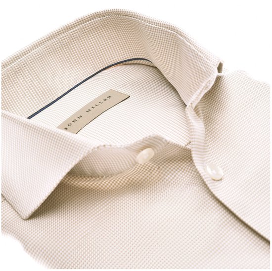 John Miller Overhemd Small Check Beige - Maat 40 - Heren - Overhemden Formeel