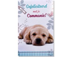 Communie Wenskaart Puppie - 12x17cm - Gevouwen kaart inclusief envelop - Communiekaart