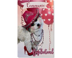 Communie Wenskaart Hondje - 12x17cm - Gevouwen kaart inclusief envelop - Communiekaart