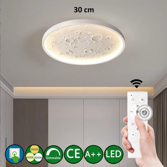 HomeBerg - Plafonnier LED Voetbal Moderne - Télécommande - Acryl et bois - Télécommande - 3 réglages de couleurs - Intensité variable - Brillant - Lampe Voetbal - Chambre - Salle de Football - Plafonnier - 40x40 cm - Zwart