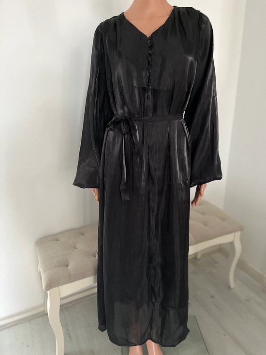 Zwarte satijnen jurk- zwarte jurk- lange glanzende jurk- maat L/XL