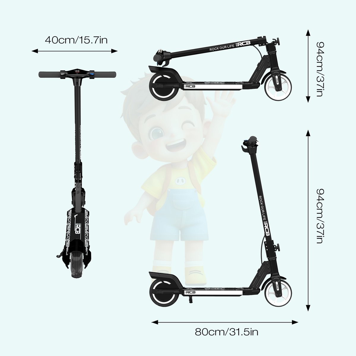 Afbeelding 2 van RCB Elektrische Step Kinderen - 6.5 inch - Verlichting - 130W - 5/10/15 km/u - Blauw