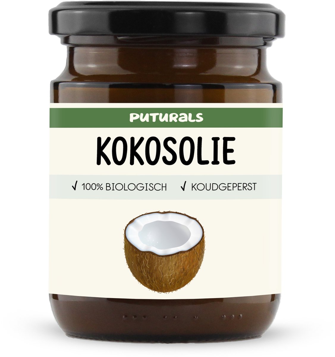 Puturals Kokosolie 100% Biologisch - 250ml - Koudgeperst en Puur - Kokosolie voor Haar, Huid en Koken