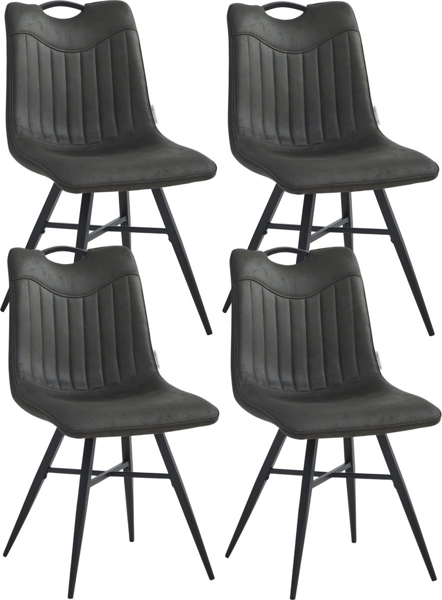 Colenis® - Verty Eetkamerstoel - Set van 4 - Antraciet - Microvezel - Microfiber - Industrieel - Design