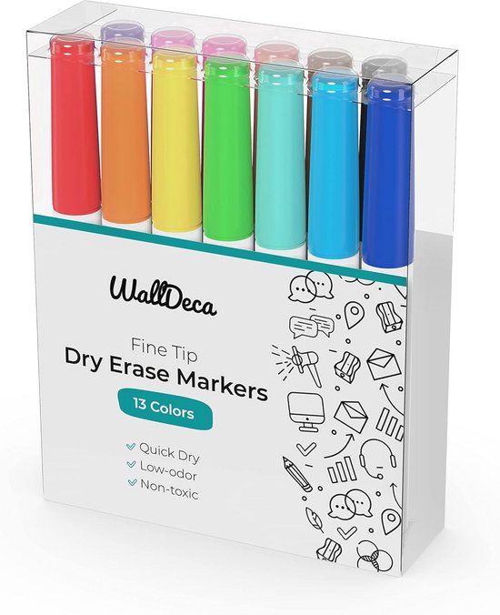 VIZ-PRO droog uitwisbare markers, fijne ronde punt, 3 verschillende kleuren, 12 stuks geurarme whiteboard-pennen