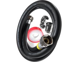 Dparts gasslang aansluitset - 2 meter - voor losstaande gasfornuis - set met PTFE gastape en comfortaansluiting 1/2 naar m24 haaks en recht - 200cm 2m - M24 gas slang fornuis