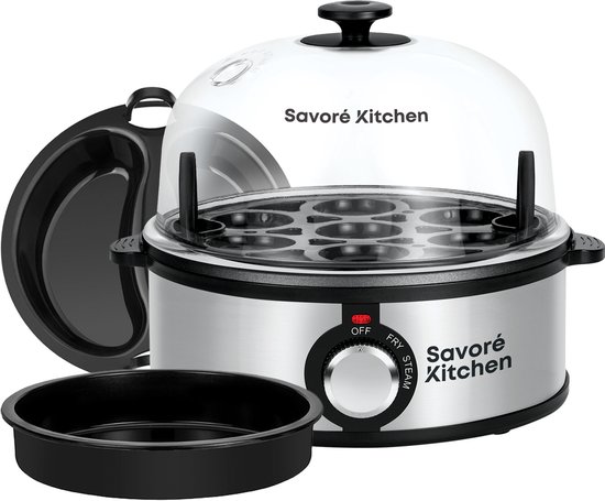 Savoré Kitchen 4-in-1 Eierkoker 7 Eieren - Bakplaat met antiaanbaklaag - Electrisch -Eierkokers met Timer