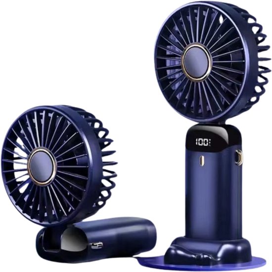 Draagbare handventilator COCHO blauw, USB oplaadbaar, 5 snelheden, mini nekventilator, draadloos, koeling