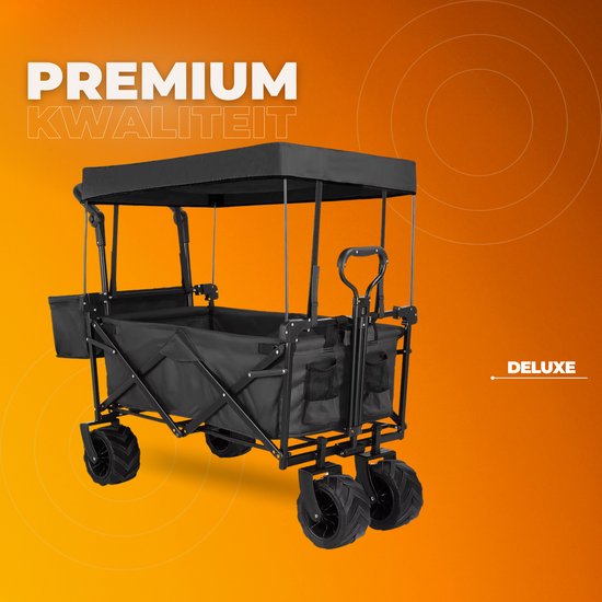 Opvouwbare bolderkar XL - 262L - Opvouwbaar tuinwagen - Met duwstang - Voor buitengebruik - Met verwijderbare luifel en 115 kg capaciteit - All terrain - Zwart van Merkloos — afbeelding 2