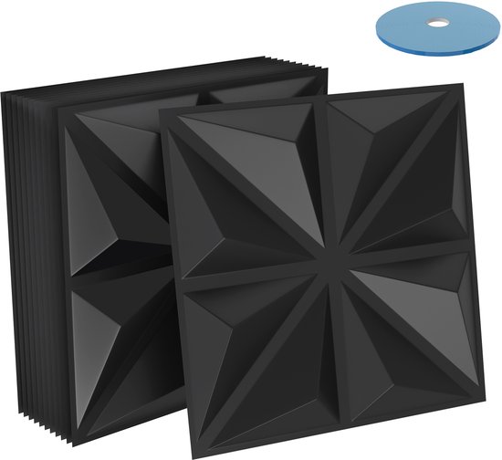 3D-wandpanelen, 50 x 50 cm, pvc, 12 stuks, waterdichte wandpanelen voor slaapkamer en woonkamer, mat wit 3D-wandpanelen, 50 x 50 cm, pvc, 12 stuks, waterdichte wandpanelen voor slaapkamer en woonkamer, mat wit