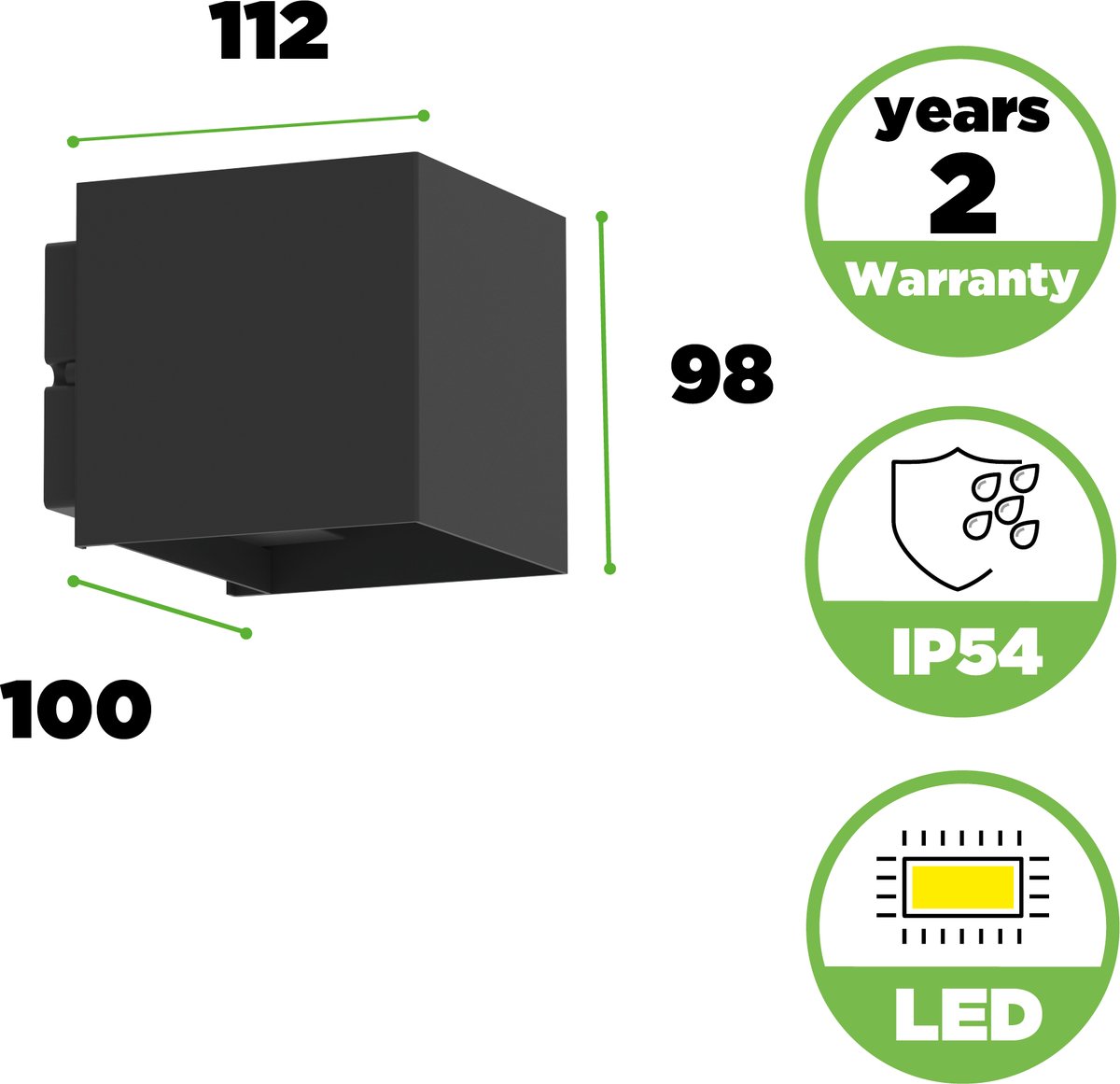 LUTEC Qadra - LED wandlamp voor buiten - Up & Down met verschillende lichtpatronen - 575Lm - 3000K warm licht - IP54 extra weerbestendig - Zwart - 112 x 100 x 98 mm