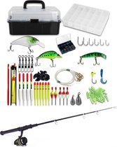 XQMAX Vishengel Set - Mallette de pêche de 260 pièces avec canne télescopique - Boîte à matériel - Matériel de pêche - Leurres - La pêche - Monde extensible - Pour petits et grands