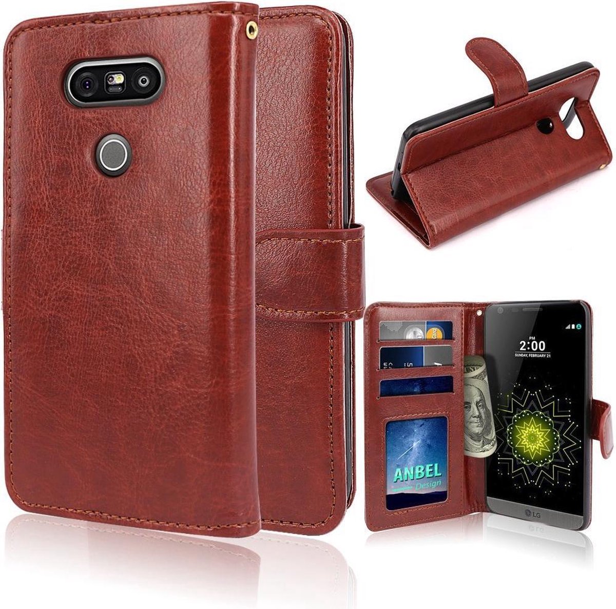 Cyclone Cover bruin wallet case hoesje Geschikt voor: LG G5 (SE)