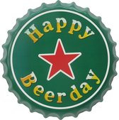 Signs-USA Happy Beerday - Retro Wandbord - Metaal