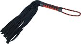 Suede flogger / zweep in het zwart met rood