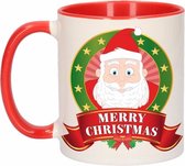 1x Kerst beker / mok - rood met wit - 300 ml keramiek - Kerstman print