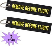 Fako Bijoux® - Sleutelhanger - Remove Before Flight - Zwart/Geel  - 2 Stuks