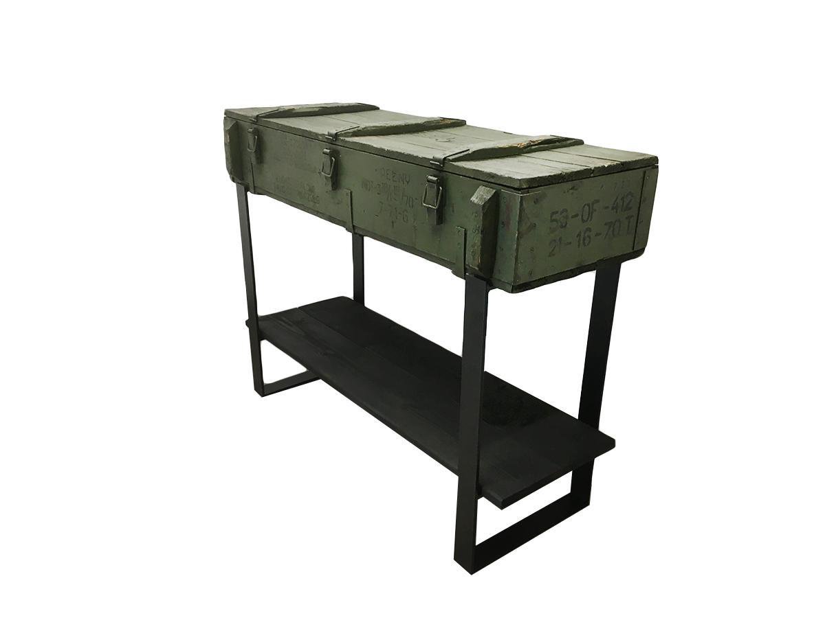Sidetable legerkist / munitiekist - 40x120x90 - Hout en Staal - Handgemaakt - Stoer en industrieel