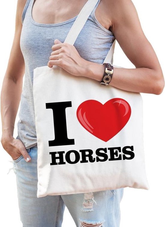 Katoenen tasje I love horses/ paarden