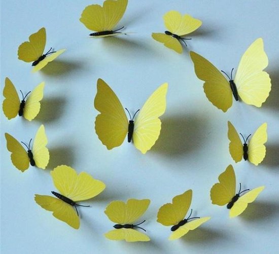 3D-Vlinders Muur Decoratie - Geel