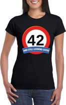 Verkeersbord 42 jaar t-shirt zwart dames XL