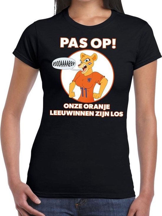 Nederland supporter t-shirt dameselftal Leeuwinnen zijn los zwart dames - landen kleding XL