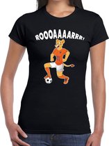 Nederland supporter t-shirt dameselftal Leeuwin roooaaaarrr met bal zwart dames - landen kleding XL
