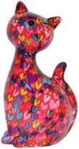 XL spaarpot kat/poes roze met hartjes 30 cm - Dieren spaarpotten