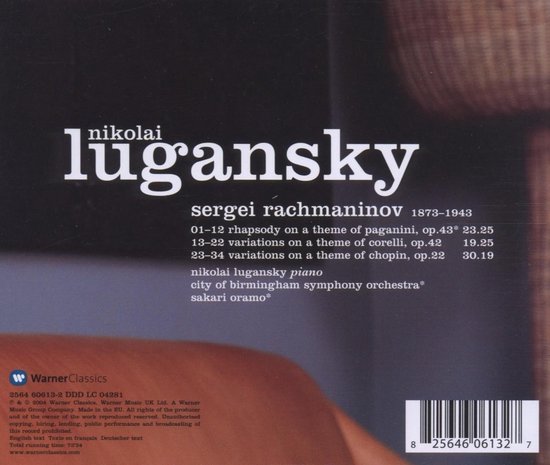 CD-hoes met Nikolai Lugansky en tracklist: 'Rhapsody on a theme of paganini'.