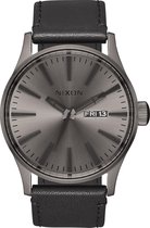 Nixon A1051531 Sentry Leather gunmetal / black - Horloge - 42mm - Donkergrijs