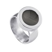 Quiges RVS Schroefsysteem Ring Zilverkleurig Glans 18mm met Verwisselbare Cat's Eye Grijs 12mm Mini Munt