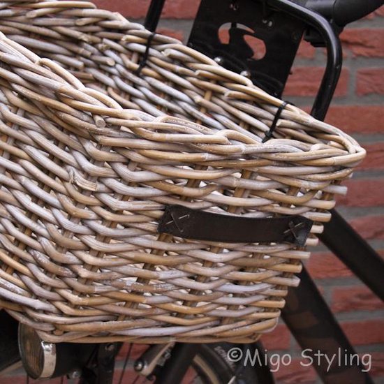 Fietsmand-45x35xH25-Riet-Rotan-Voor-Grijs-Leren handgrepen van Merkloos — afbeelding 2
