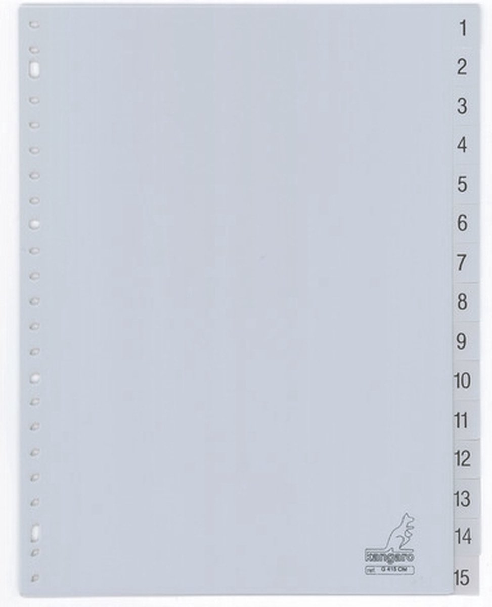 Tabbladen Kangaro 23-gaats G415CM 1-15 genummerd grijs PP - 20 stuks