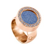 Quiges RVS Schroefsysteem Ring met Zirkonia Rosékleurig Glans 20mm met Verwisselbare Glitter Blauw 12mm Mini Munt