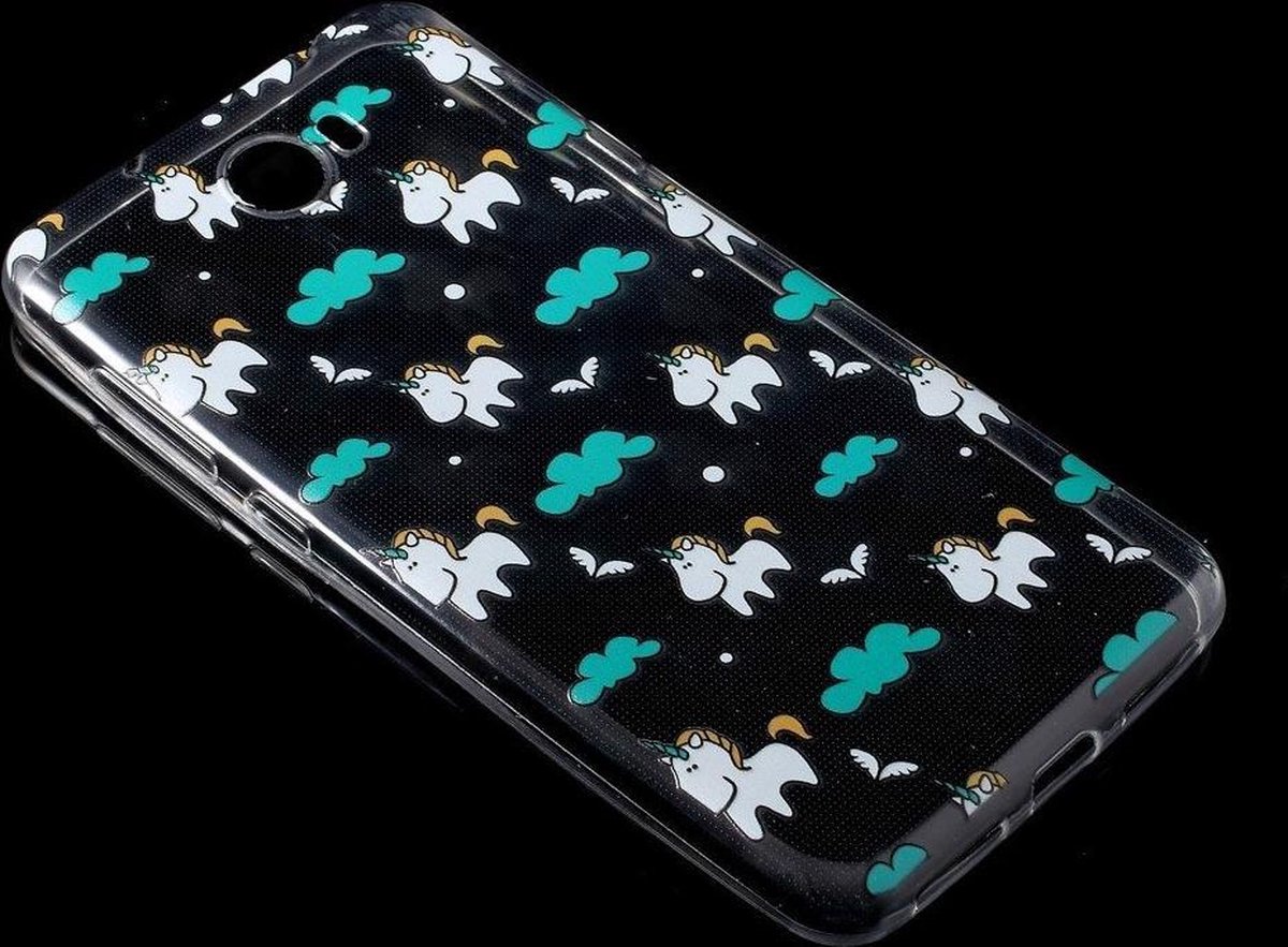 Shop4 - Huawei Y6 II Compact Hoesje - Zachte Back Case Kleine Unicorns Transparant