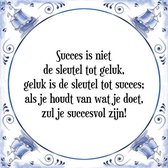 Tegeltje met Spreuk (Tegeltjeswijsheid): Succes is niet de sleutel tot geluk, geluk is de sleutel tot succes; als je houdt van wat je doet, zul je succesvol zijn! + Kado verpakking